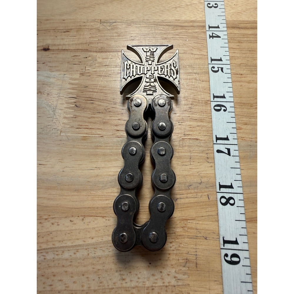 West Coast Choppers Gunmetal Steel Bike Chain Iron Cross Bottle Opener Biker